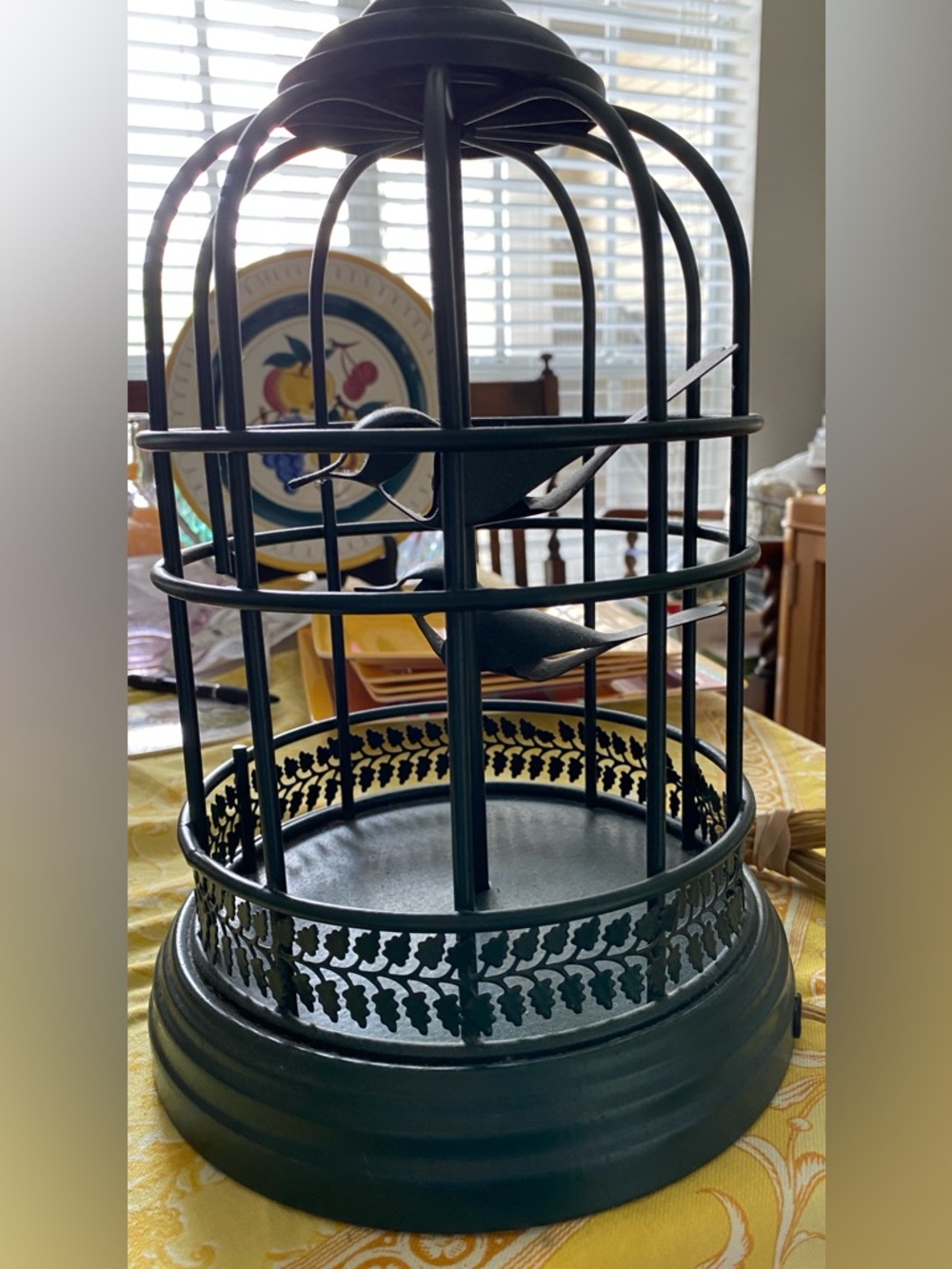 MCM Bird Cage Lamp From 1960s. Green metal w/2 Birds Inside. EUC. Stunning Style